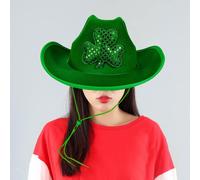 Cappello da cowboy verde con rifiniture da cowgirl per spettacoli di scena,