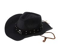 Cappello da cowboy vintage stile occidentale grande teschio in metallo cappello di paglia tessitura cappello da cowboy accessorio per l'estate Sunproof, nero, as the pic show