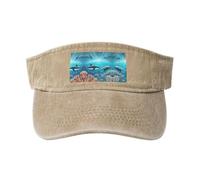 Cappello da cowboy vuoto lavato stampato in cotone nero con balene sotto il mare, alla moda e versatile per tutte le stagioni., Naturale, taglia unica