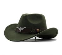 Cappello da cowboy western con tesa arrotolata, berretto cowgirl, jazz, cappelli Fedora in feltro for donne e uomini Per i festival(Green,56-58cm)