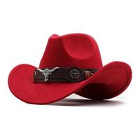 Cappello da cowboy western con tesa arrotolata, berretto cowgirl, jazz, cappelli Fedora in feltro for donne e uomini Per i festival(Red,52-54cm)
