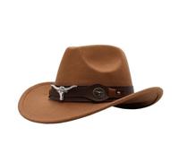 Cappello da cowboy western con tesa arrotolata, berretto cowgirl, jazz, cappelli Fedora in feltro for donne e uomini Per i festival(Khaki,56-58cm)