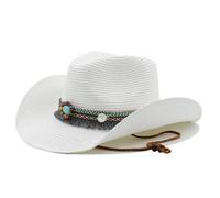 Cappello da cowboy western in paglia for uomo e donna, estivo, esterno, a tesa larga, sole, for le vacanze, spiaggia, traspirante, stile jazz Per i festival(White)