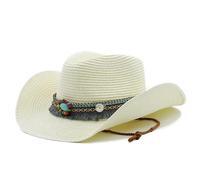 Cappello da cowboy western in paglia for uomo e donna, estivo, esterno, a tesa larga, sole, for le vacanze, spiaggia, traspirante, stile jazz Per i festival(Milk white)