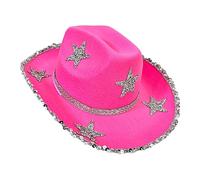 Cappello da cowboy western - Set di feltro con strass a cinque punte a stella da discoteca per donna, per feste di compleanno e copricapo glamour scintillante da cowgirl