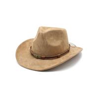 Cappello da cowboy Wovella per donna e uomo a tesa larga in pelle scamosciata per esterni, cappello classico marrone in finta pelle scamosciata per uomo e donna, perfetto per l'abbigliamento da cowboy