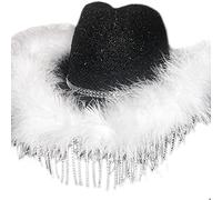 Cappello da cowgirl a tesa piuma Sposa Foto Costume Puntelli Outdoor Donna Ragazza Cappello Con Strass Tesa Cappelli da Sposa Per Addio Al Nuoto Festa Cowgirl Cappelli Per Addio Al Nubilato Party