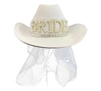 Cappello Da Cowgirl Da Sposa - Festa Di Addio Al Nubilato Del Velo Da Cowboy Bianco | Costume Da Bagno Regalo Di Strass Sposa | Nuova Bridals A Tela Doccia Vestita Donne Domande Di Halloween Decorazio