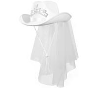 Cappello da cowgirl della sposa, cappelli da cowgirl bianchi di addio al nubilato con velo, abiti da cowboy per le decorazioni per feste di addio al nubilato, forniture per la doccia da sposa, cappel