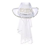 Cappello da Cowgirl della Sposa con Cappello da Sposa Glitter Velo Cappello da Cowgirl Bianco con Cappello da Cowboy alla Sposa per Mento Regolabile