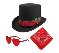 Cappello Da Cowgirl Natale,Set Di Cappello Di Natale,Cappelli da festa con cappello occidentale per cosplay | 3X Occhiali Cuore Cappello Festa di Natale, Cappello da Cowgirl Cappello