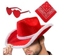 Cappello da cowgirl natalizio, set di cappello di Natale, cappello occidentale, 3 x cappello da festa di Natale con bandana e occhiali a cuore, cappello da cowgirl per feste, vacanze