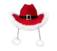 Cappello Da Cowgirl Rosso Per Donne, Copricapo Design Con Pompon, Cappello Da Cowboy Con Bordo Di Peluche Bianco, Per Uomini E Donne Costume Di Natale Foto Spettacolo Sulla Scena Festa E