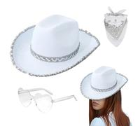 Cappello da cowgirl texano nero | Cowgirl Costume Outfit | Set di costumi hippie | Cappello jazz bling con occhiali e velo | Forniture di vestiti per costumi a tema carnivale per festival, ac