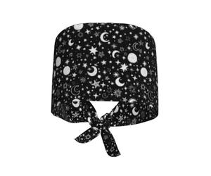 Cappello Da Cuoco Black And White Space Pattern Stars Moon Cappello Da Chef Vintage Bandana Elastico Cappellino Da Chef Per Grigliare Catering Ristorante