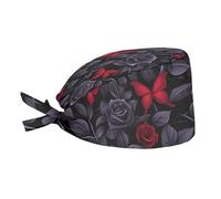 Cappello Da Cuoco Black Flower Red Butterfly Cappellino Da Chef Regolabile Cappelli Da Cuoco Traspirante Bandana Per Cucina Ristorante Catering