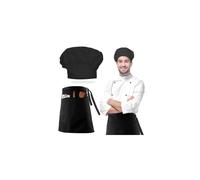 Cappello da Cuoco Grembiule Cucina, Kit da Cappello Chef Nero Regolabile, Cuffia Cucina Grembiule Corto Lavabile per Cucine, Ristoranti e Bar
