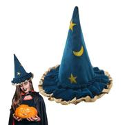 Cappello da da donna, alla , blu, a punta, stella e luna | Cappello da strega a punta per festa di Halloween accessorio quotidiano Yard Party Favor