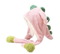 Cappello da dinosauro con orecchie in peluche che si muovono che saltano verso l'alto, cappello divertente per donne e ragazze, per vestire feste di Natale e vacanze (rosa, taglia unica)