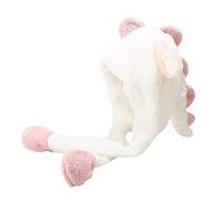 Cappello da dinosauro con orecchie in peluche che si muovono che saltano verso l'alto, cappello divertente per donne e ragazze, per feste di Natale, feste e vacanze (bianco, taglia unica)