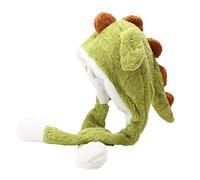 Cappello da dinosauro con orecchie in peluche che si muovono che saltano verso l'alto, cappello divertente per donne e ragazze, per feste di Natale, vacanze (verde, taglia unica)