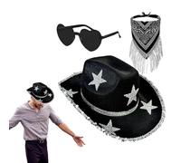 Cappello da disco,Cappelli da donna con strass | 3 x occhiali da sole a forma di cuore Cappello da cowgirl divertente brillante, costume da festa di Halloween per feste da discoteca