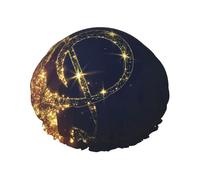 Cappello da doccia riutilizzabile con nota musicale dorata con stella lucida caduta, copricapo a doppio strato per spa e salone, grande fascia per capelli