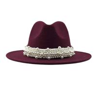 Cappello da donna alla moda britannica elegante jazz perla con cappello a tesa grande cappello da donna in lana cappello alla pescatora cappello da donna in velluto a coste, vino, M