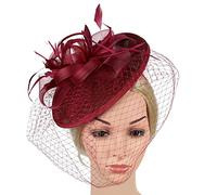 Cappello da donna con fascinator di piume, fascia for capelli con clip, accessori for capelli da cocktail da donna, tea party, Jockey Club (Color : 5-WINERED, Size : Einheitsgre)