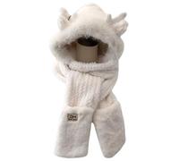 Cappello da donna con sciarpa pelosa ispessita per arrampicata sci sport copricapo ragazza sciarpa cappello guanti ispessiti set donne bambini uomini, bianco, Taglia unica