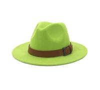 Cappello da donna Fedora Panama in feltro di lana tinta unita fibbia per cintura grande tesa Jazz Trilby cappello da festa di nozze, Lime EN8, M