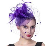 Cappello da donna for cocktail party, matrimonio, chiesa, abito, cappello con piume e fiori, copricapo in rete(I)