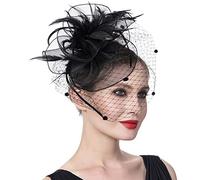 Cappello da donna for cocktail party, matrimonio, chiesa, fiore, cappello di piume, copricapo in rete(B)