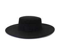 Cappello da donna francese Big Wide tesa 10CM Fedora Cappello invernale di lana Derby Wedding Jazz Cappelli Flat Top Feltro Cappello Black02 56-58CM