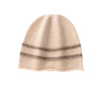 Cappello da donna in cashmere lavorato a maglia a tesa arricciata spesso lavorato a maglia testurizzata a righe invernale caldo cappello, Beige, Taglia unica