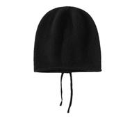 Cappello da donna in cashmere lavorato a maglia, morbido e caldo, berretto invernale da esterno, tinta unita, con coulisse, Nero , Taglia unica