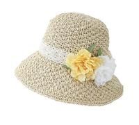 Cappello da donna in paglia con fiori artificiali Berretto sole a tesa larga a bombetta alla moda for viaggi estivi in spiaggia all'aperto Per Donna(Yellow)