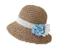 Cappello da donna in paglia con fiori artificiali Berretto sole a tesa larga a bombetta alla moda for viaggi estivi in spiaggia all'aperto Per Donna(Khaki)