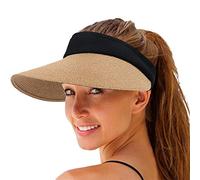 Cappello da donna in paglia con visiera parasole a tesa larga, protezione dai raggi UV, pieghevole, stile coreano, Kaki, taglia unica