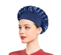 Cappello da donna in raso solido for dormire, sonno notturno, cura dei capelli, cuffia da notte, cuffie da bagno setose, comodo berretto unisex con fascia a fiori(Dark Blue)