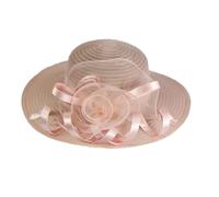 Cappello da donna in rete con fiore cappello da sposa grande tesa cappello casual tea party, Polvere di carne, M