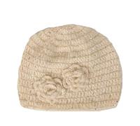 Cappello da donna lavorato a maglia con fiore di paillettes lavorato a maglia, caldo e versatile, lavorato a mano all'uncinetto, Beige, 6 7/8 / 7 1/8