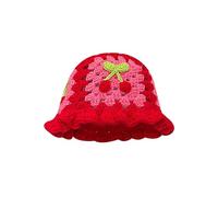 Cappello da donna lavorato a maglia con fiori vuoti giapponesi lavorato a mano per autunno e inverno, cappello in lana dolce da spettacolo di piccoli, Rosso, M