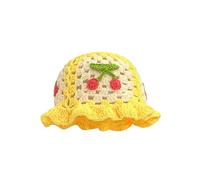 Cappello da donna lavorato a maglia con fiori vuoti giapponesi lavorato a mano per autunno e inverno, cappello in lana dolce da spettacolo di piccoli, Giallo, M