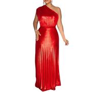 Cappello da Donna Monospalla di Lusso Drappeggiato Metallizzato Senza Maniche Elegante Linea Classica Plissettata per Le Feste serali Rosso Taglia Media