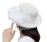 Cappello da donna per tè, chiesa, battesimo, matrimonio, derby elegante, in organza, cappello derby da sposa, matrimonio, estivo, cappello a bombetta, bianco, L/XL