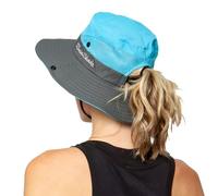 Cappello da donna pieghevole a tesa larga protezione dai raggi UV, con foro per coda di cavallo - Blu - Taglia unica