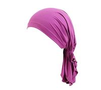 Cappello da donna reversibile regolabile a treccia musulmana con volant per il sonno, cappellini foderati in raso, cappelli da capitano da donna, Lilla, Taglia unica