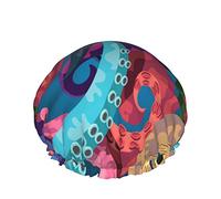 Cappello da donna riutilizzabile con orlo elasticizzato Cappello da bagno colorato con polpo arcobaleno doppio Cuffia da a impermeabile