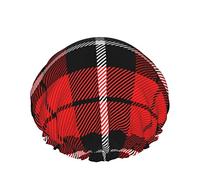 Cappello da donna riutilizzabile con orlo elasticizzato Cappello natalizio tartan scozzese rosso Cuffia da a impermeabile doppia